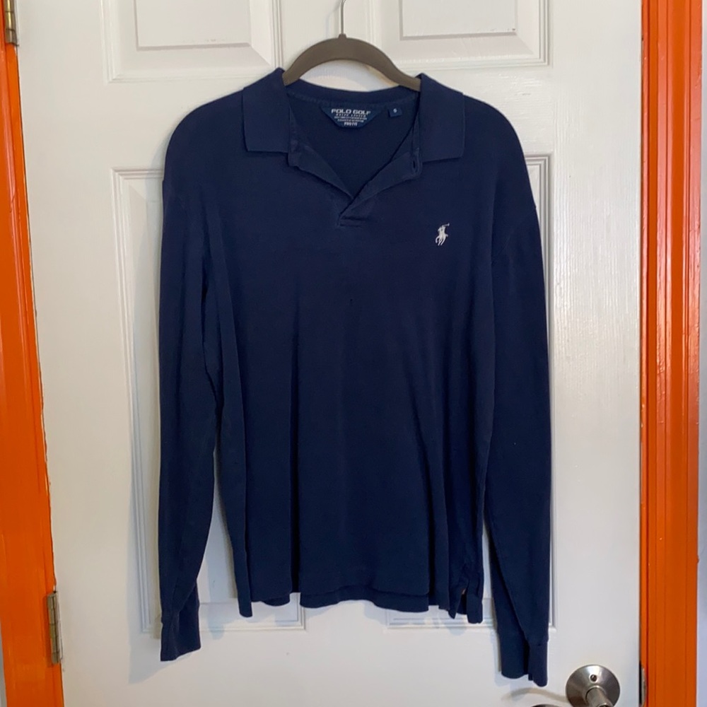 Navy blue long sleeve polo shirt